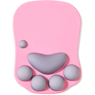 DOBAOJIA Mauspad Mit Handgelenkstütze, Katzenpfote, Ergonomisch, 3D Silikon Gel, Mouse Mat, Rutschfester Boden, Für Zuhause/Büro/Gaming, Rosa Und Grau
