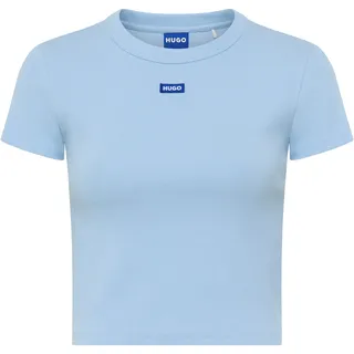 T-Shirt HUGO BLUE "Baby Tee", Damen, Gr. M (38), open blau 477, Single Jersey, Obermaterial: 96% Baumwolle, 4% Elasthan, unifarben, slim fit bauchfrei, Rundhals, Shirts T-Shirt, in verkürzter Länge