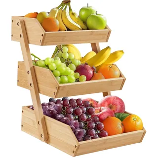 Youyijia Bambus-Obstkorb 3-stöckiger Obstkorb Bambus Obst und Gemüse Aufbewahrung Obstschale für Küchenarbeitsplatte Home Dekorative Lagerung Von Küchenmöbeln (3-Stöckiger)