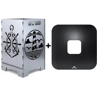 Leuchtturm Feuertonne Feuerschale Feuerkorb + Grillplatte Grillring Feuerplatte