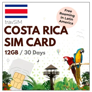 travSIM Costa Rica SIM Karte | 12GB Mobile Daten | Freies Roaming in EL Salvador, Guatemala, Nicaragua und Panama | Der Plan auf der Costa Rica SIM Karte ist für 30 Tage gültig