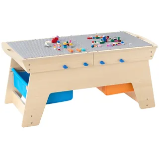 VEVOR Kindertisch 905 x 497 x 393 mm, Aktivitätstisch aus Holz, Mehrzweck-Spieltisch mit 200 Bausteinen und 3 Aufbewahrungsbehältern, Bausteintisch, Geschenk für Kinder ab 3 Jahren, Holzfarbe