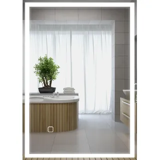 HOMCOM Badspiegel mit Beleuchtung 70 x 50 cm LED Spiegel mit Memory-Funktion Wandspiegel mit Touchschalter, Beschlagfreier Lichtspiegel mit 3 Lichtfarben Weiß - Silber