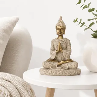 YUMILI Meditierende sitzende Buddha-Statue, Zen-Garten-Buddha-Statue-Skulptur, meditierende Buddha-Statue Skulptur-Dekoration, Sandstein-Ornament-Figur für Zuhause, Büro, Tischdekoration(EIN Gold)