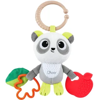 CHICCO Panda Early Activity Rattle, niedliche Panda-Rassel mit Stoffteilen und Kunststoffanhängern, mit Beißring und Haken zum Befestigen an Kinderwagen und Autositz, 3-24 Monate