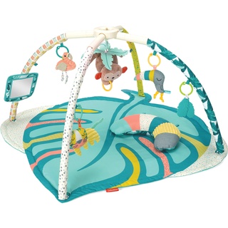 Infantino 4-in-1 Deluxe Twist & Fold Activity Gym & Krabbeldecke mit Spielbogen, Tropisch – inklusive abnehmbarer Spielzeuge, Musical-Äffchen, Spiegel und Nackenkissen