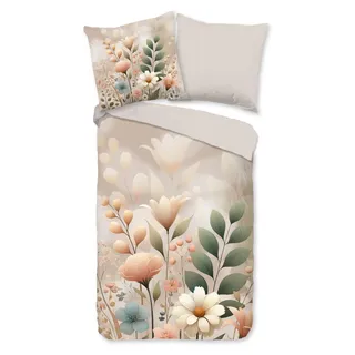 Duvet cover Good Morning 155x220 + 1* 80x80 cm - Flowers - Beige