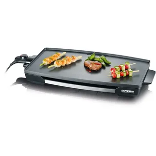 SEVERIN Tischgrill für Fleisch, Fisch und Gemüse, XXL Teppan Yaki Platte mit Antihaftbeschichtung, Elektrogrill mit Fettauffangschale und Temperaturregler, schwarz, KG 2397