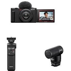 Sony ZV-1II Vlog-Kamera | Digitalkamera (Weitwinkel-Zoomobjektiv, verstellbares Display für Vlogging, 4K Video) + Bluetooth Handgriff & Mikrofon