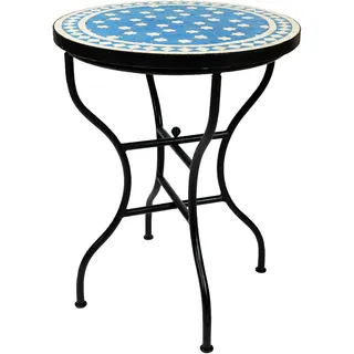 ORIGINAL Marokkanischer Mosaiktisch Bistrotisch ø 60cm Groß rund klappbar | Runder Kleiner Mosaik Gartentisch Mediterran | als Klapptisch für Balkon oder Garten | Estrella Türkis Weiß 60cm - Türkis, Weiß