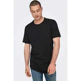 T-Shirt ONLY & SONS "ONSBENNE LONGY SS TEE NF 7822 NOOS", Herren, Gr. S, schwarz, Single Jersey, Obermaterial: 100% Baumwolle, unifarben, normal lang, Rundhals, Shirts T-Shirt