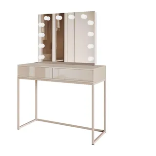 lookway Schminktisch Blanco Kaschmir Elite mit Beleuchtung PUSH OPEN