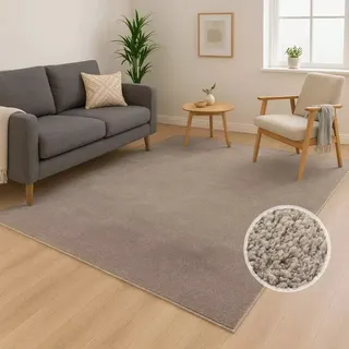 Carpet City "CALMA 200", braun, B:120cm H:14mm L:160cm, Obermaterial: 100% Polyester, Teppiche, Teppich, Kurzflor, Waschbar, Anti-Rutsch, ideal für Wohnzimmer, Schlafzimmer