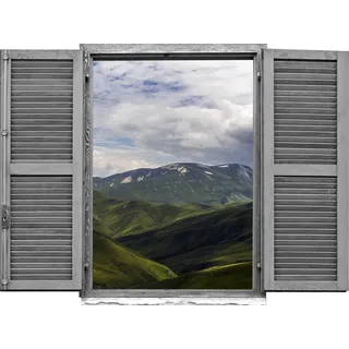 Queence Wandtattoo »Landschaft« Wandsticker, Wandbild, selbstklebend, 3D, Fenster, grün