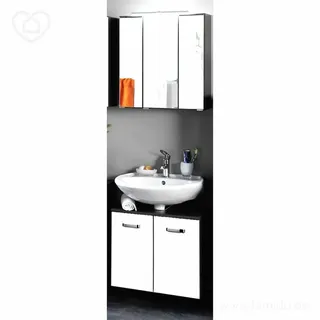 Badmöbelset PADUA-03 Hochglanz weiß, graphit, Waschplatz 60cm - Grau