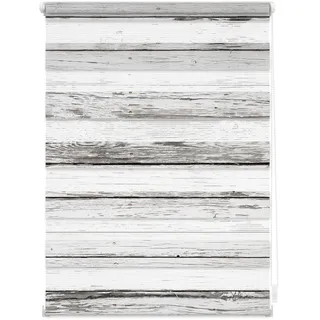 Duo Rollo / Doppelrollo Klemmfix 60 x 150 cm bretter-vintage/weiß grau