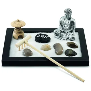 InGenious Zen Garten für den Schreibtisch – Mini Japanischer Sandgarten mit Rechen, Steinen & weißem Sand – Deko zur Entspannung & Stressabbau im Büro – Meditations-Geschenk