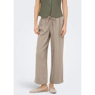 Culotte ONLY "ONLGOA MW LIN BL PULL-UP CULOTTE CC PNT", Damen, Gr. L, N-Gr, oxford tan, Web, Obermaterial: 70% Viskose, 30% Leinen, unifarben, knöchelfrei, Hosen Culotte, mit Leinen