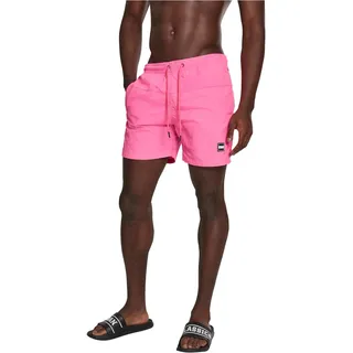 Urban Classics Herren Block Swim Shorts – Badeshorts mit Kordelzug & Taschen, schnelltrocknend, ideal für Strand, Pool & Urlaub,Neonpink,L