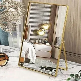 Gosider Schminkspiegel Gold Rechteckiger Tischspiegel mit Metallrahmen Tragbarer Eitelkeitstischspiegel 90°Einseitig hochauflösender Schminkspiegel für Kommode Wohnzimmer Schlafzimmer Büro - Gold