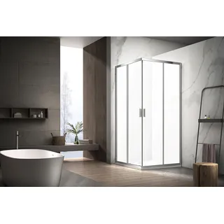 WELLTIME New Summer Eckdusche mit Schiebetür 100 x 190 cm silber Milchglas
