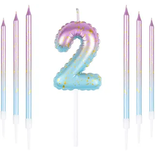 Rosa blaue 2nd Geburtstag Kerze, rosa Zahl 2 Kerzen für Kuchen, bunte dünne Party Kerzen, Happy Birthday Kerzen Zahl, rosa blaue Kuchen Kerzen Kuchen Toppers für Mädchen Jungen Geburtstag Party