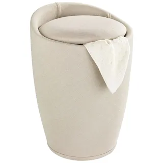 Wenko Badhocker Candy Leinen Optik Beige, Hocker mit Stauraum für das Badezimmer und Wohnzimmer, integrierter Wäschesammler, ABS-Kunststoff, BPA-frei, Fassungsvermögen 20 L, Ø 36 x 50,5 cm
