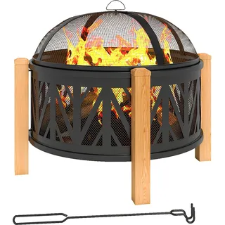 Outsunny 2-in-1 Feuerschale Ø75 x 58 cm Feuerstelle mit Funkenschutz Schürhaken