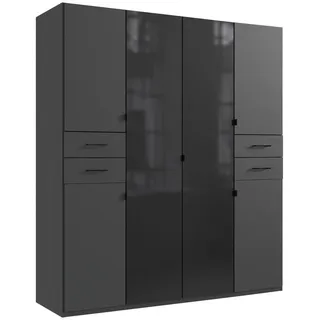 WIMEX Drehtürenschrank WIMEX "Danzig", schwarz Graphit, lange durchgängige türfronten glas schwarz), B:180cm H:208cm T:58cm, Spanplatte, Schränke, Drehtürenschrank, mit Schubladen auf bequemer Höhe, mit Glastüren