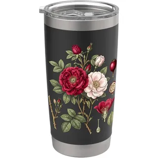 Pflanzlicher Teller mit Blumenmotiv im Vintage-Stil mit blühenden Rosen Doppelwandiger Edelstahl-Thermobecher