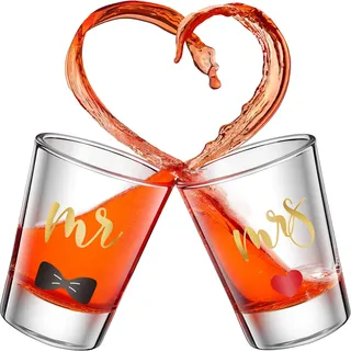 Patelai 2 Stück Weingläser Mr und Mrs 2 Unzen Gold Weinglas Personalisiert Paar Hochzeitsgeschenke für Brautpaar Jungvermählten zum Verlobung Jahrstag Braut Shower Valentinstag (Zarter Stil)