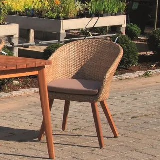 Acamp Rattansessel , Akaziefarben, Teakfarben , Holz, Metall, Kunststoff, Textil , Akazie , 77x74x62 cm , gastro- und objekttauglich, wetterbeständig, abwischbar , Gartenmöbel, Gartensessel, Gartenstühle