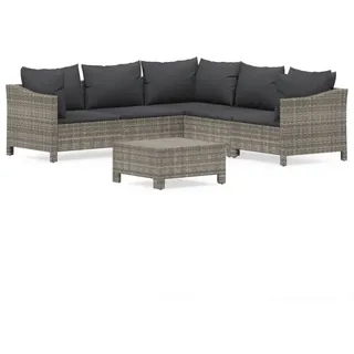 vidaXL 6-tlg. Garten-Lounge-Set mit Kissen Grau Poly Rattan