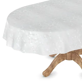 Wachstuchtischdecke Wachstischdecke Tischdecke abwaschbar Gartentischdecke Wachstuch Eckig rund oval Oval 140 x 180cm Schnittkante Weiß Blumen Reliefdruck