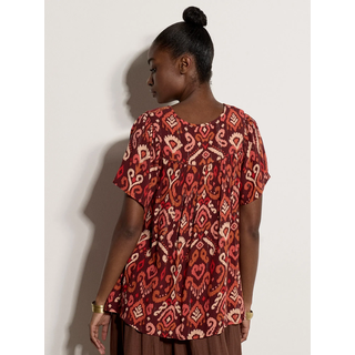 Shirtbluse APRICOT "Ikat-Bluse mit Stickerei", Damen, Gr. L (40), rot (burgandy), gewebt, Obermaterial: 98% Viskose CV. 2% metallisierte Fasern MTF., bedruckt, Blusen Shirtbluse, mit Quasten