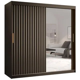 abiks möbel Schwebetürenschrank Schwarz, Kunststoff, Nachbildung, 9 Fächer, 180x200x62 cm Schlafzimmer, Kleiderschränke, Schwebetürenschränke