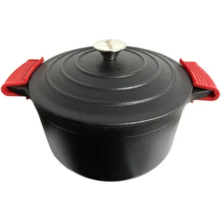 Gusseisen-Bräter mit Deckel Schwarz Ø 24 cm 4,2 l mit Silikon Griffe Schmortopf