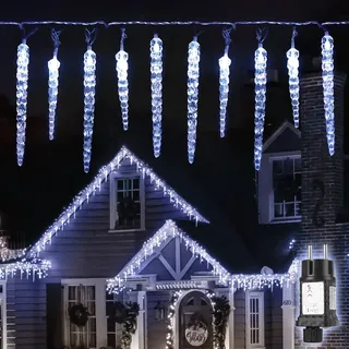 salcar LED Lichterkette Eiszapfen Weihnachtsbeleuchtung 10m 5m Eiszapfenlichterkette und 5m Kabel) Wasserdicht für Weihnachten Garten Außendeko, kaltweiß