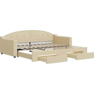 vidaXL Tagesbett Ausziehbar mit Schubladen Creme 90x200 cm Stoff - Creme