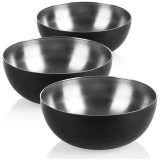 com-four® 3x Rührschüssel aus Edelstahl - 3 Liter Dekoschale - Salatschüssel - große Servierschale - beschichtete Metallschüssel - Obstschale für Küche, Esszimmer, Buffet (03 Stück - Ø 24cm schwarz)