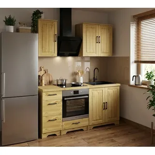 Küchenzeile HOME AFFAIRE "Meliss", küche: natur, arbeitsplatte: natur, B:180cm T:60cm, Komplettküchen-Sets, Küchenzeile, aus massiver Kiefer, mit Soft-Close-Funktion, 5-teiliges Set