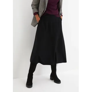 Midirock BONPRIX, Damen, Gr. 38, schwarz, Web, Obermaterial: 70% Viskose, 25% Polyester, 5% Elasthan, unifarben, ausgestellt kniebedeckend, Röcke Midirock, aus weichem Materialmix, ausgestellte Passform