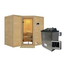 KARIBU Sauna »Riga 2«, inkl. 9 kW Saunaofen mit externer Steuerung, für 4 Personen - beige