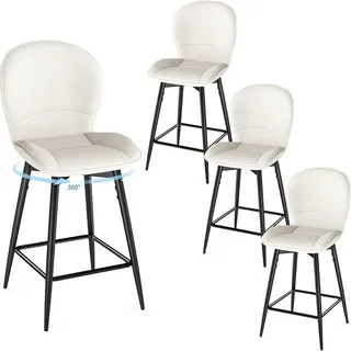 Barhocker 4er Set, 360° drehbare Küchenstühle mit atmungsaktiver Stofflehne und Fußstütze, Barstuhl für Küche, Bar & Esszimmer, 65 cm Sitzhöhe-Beige - Beige