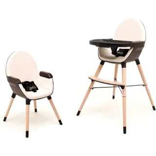 AT4 - ESSENTIEL Hochstuhl in Schwarz und Sand|2 Sitzhöhen|Abnehmbarer und verstellbarer Tisch in 3 Positionen|5-Punkt-Sicherheitsgurt