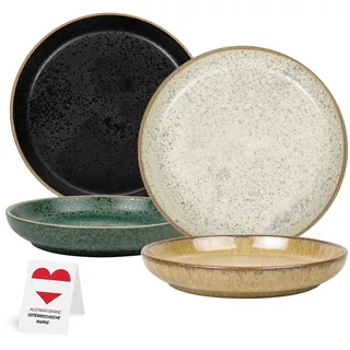 Urban Lifestyle RONDA Kuchenteller Steinzeug, 4-teiliges Flachteller, Ø 15 cm Frühstücksteller, Dessertteller Set, Speiseteller Set Mikrowellen und Spülmaschinenfest, Kratz- und Abriebfest