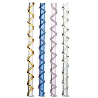 ByON Celebrate Strohhalme – 4er-Set – Wiederverwendbare Glasstrohhalme in vier Farben – Mit dekorativem Muster – Spülmaschinengeeignet – 15 cm lang, 5263908014