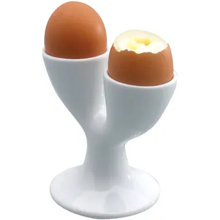 KitchenCraft Doppel-Eierbecher, spülmaschinenfeste Eierbecher, weißes Porzellan, 12cm x 10,5cm, 1 Set