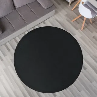 TT Home Krabbelmatte Babyzimmer Teppich Spielmatte Kinder Unifarben Rutschfest Flauschig Größe 120 cm Rund - Schwarz