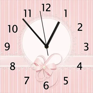 Wallario Design Wanduhr Geschenkkarte, Bänder, Spitzen und Schleifen in rosa aus Echtglas, Größe 30 x 30 cm - Weiß
